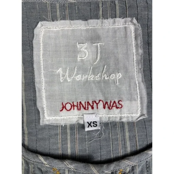 Johnny Was Workshop Shirt Dress XS Stripe Embroidered Floral Boho - Picture 6 of 11